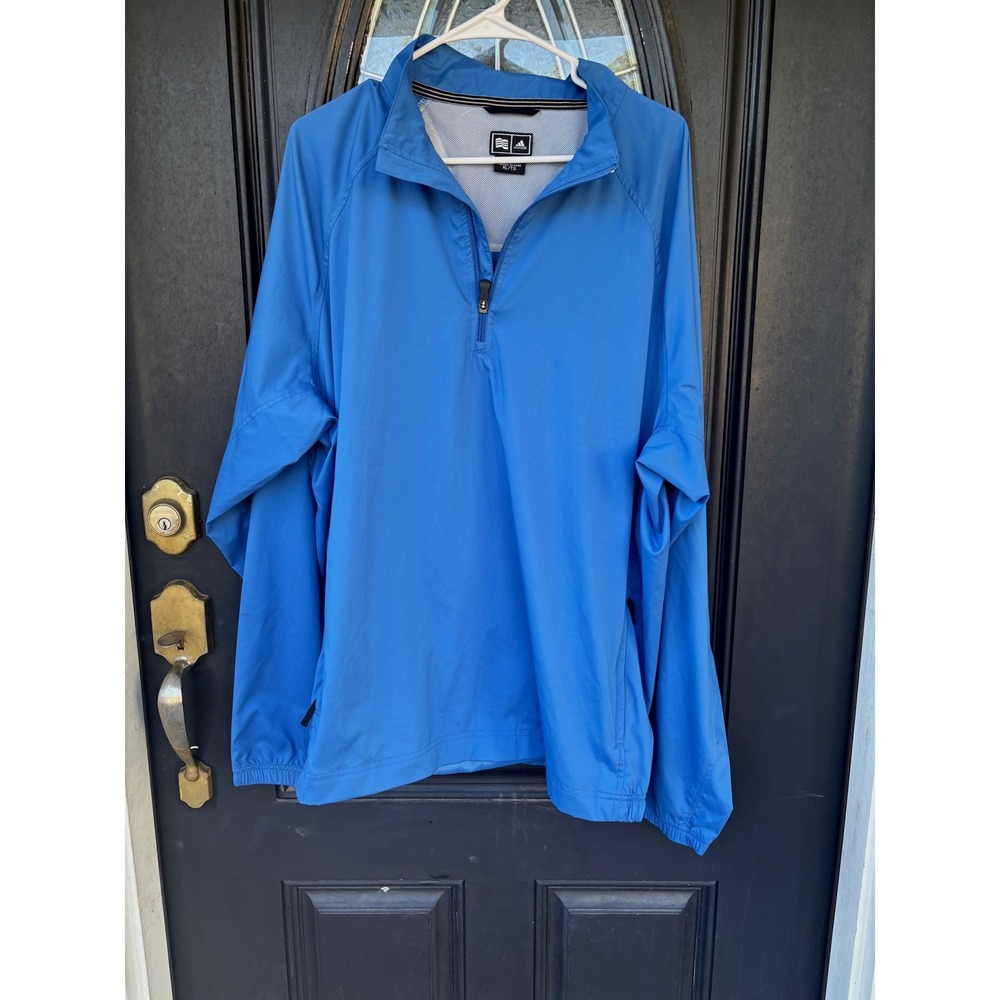 Adidas‎ ClimaProof Wind Mens XL Blue Quarter Zip Windbreaker Jacket Mesh Lined
